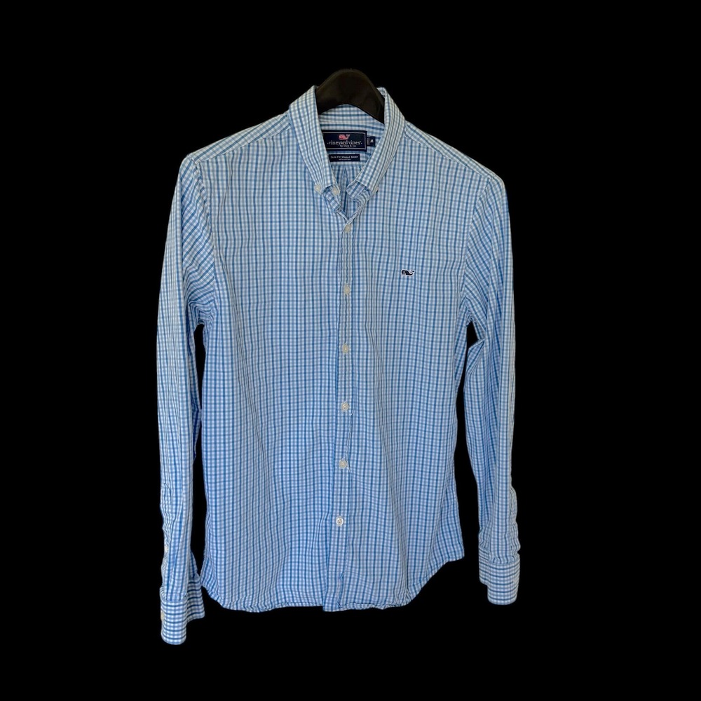 Vineyard Vines Slim Fit Whale Shirt Blue Gingham Button Down 1W6333 Med